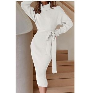Winter white knit dress with belt